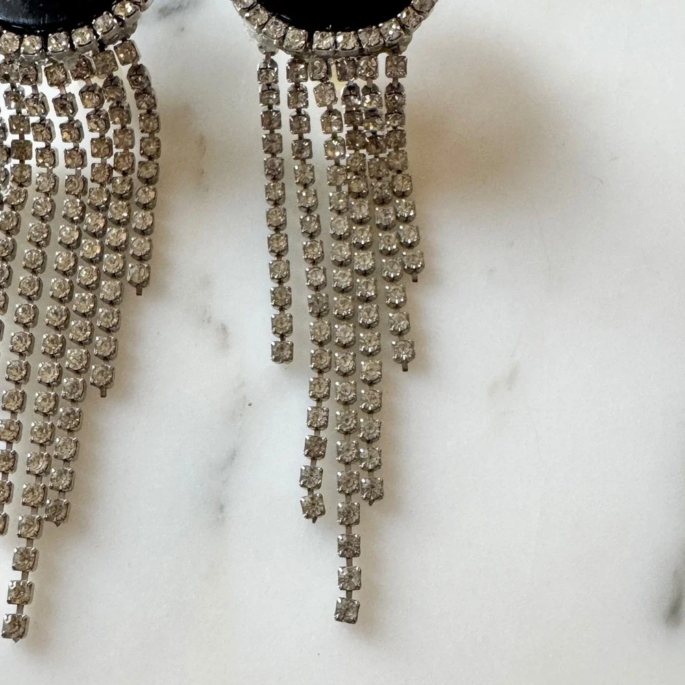 Vintage‎ Rhinestone Fringe Dangling Statement Earrings Showgirl Nicole Mintzes